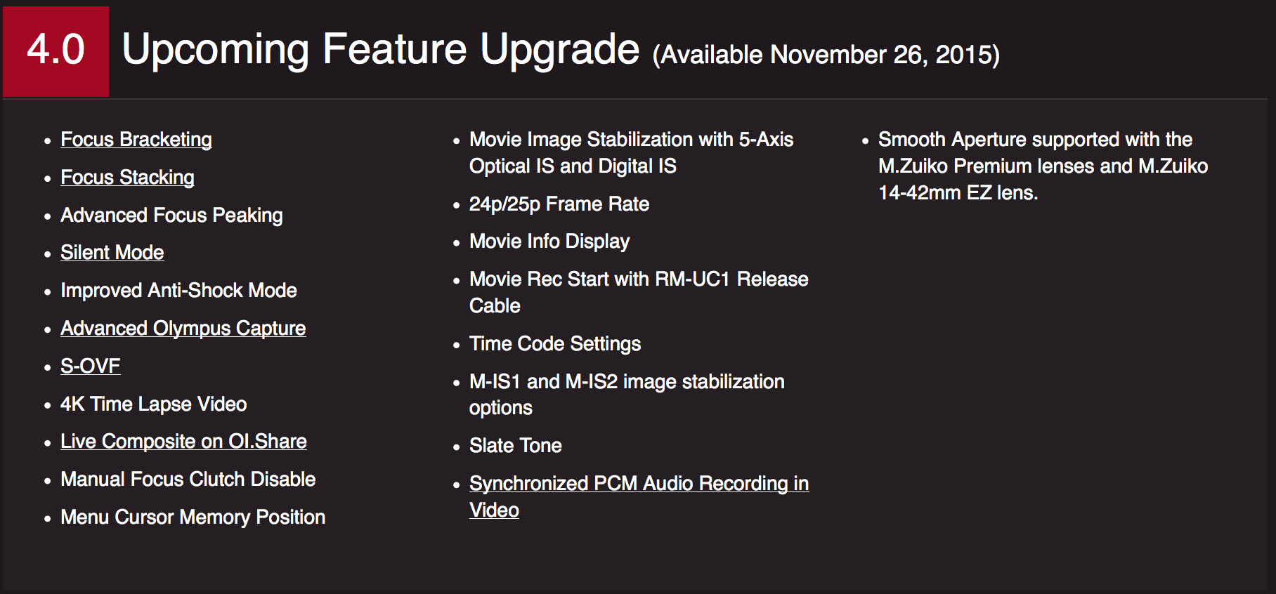 Olympus big OMD firmware update to be released on November 26! 43 Rumors