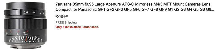 7artisans 35 mm f0.95 grande ouverture APS-C sans miroir M4/3 MFT Mount objectif compact pour Panasonic GF1 GF2 GF3 GF5 GF6 GF7 GF9 G1 G2 G3 G4 G5 G6 G85 GH1 GH4 GH5 